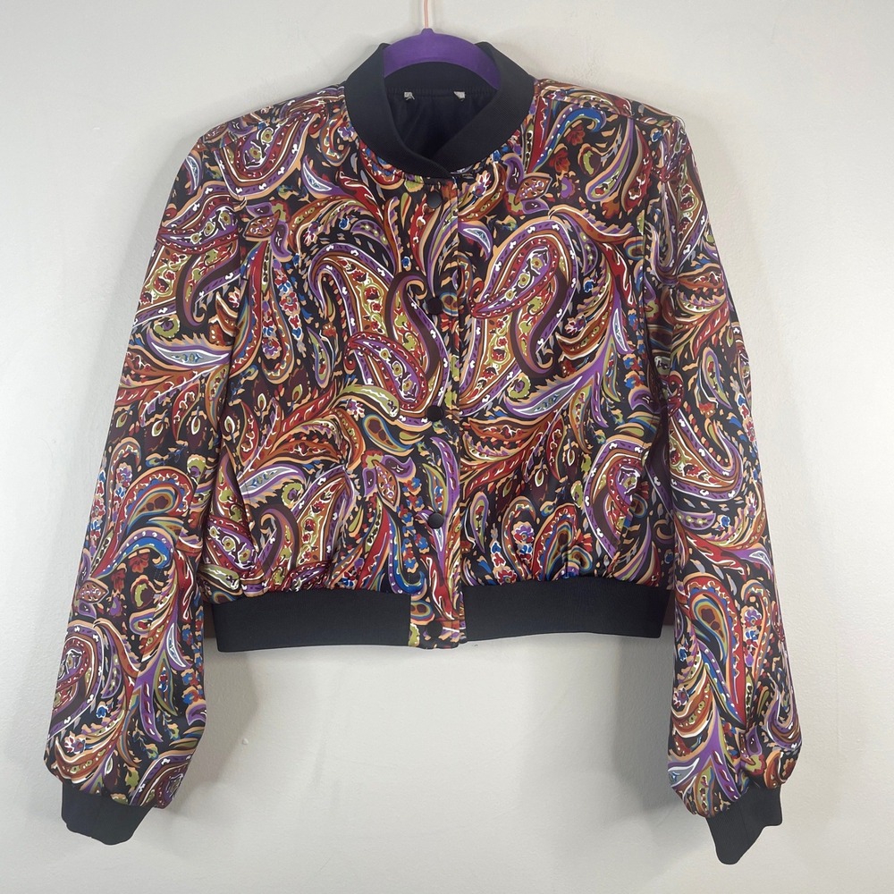 Republic Bomber Jacket Womens Large Urban Chic Colorful Thick Satin Silky Layer‎
